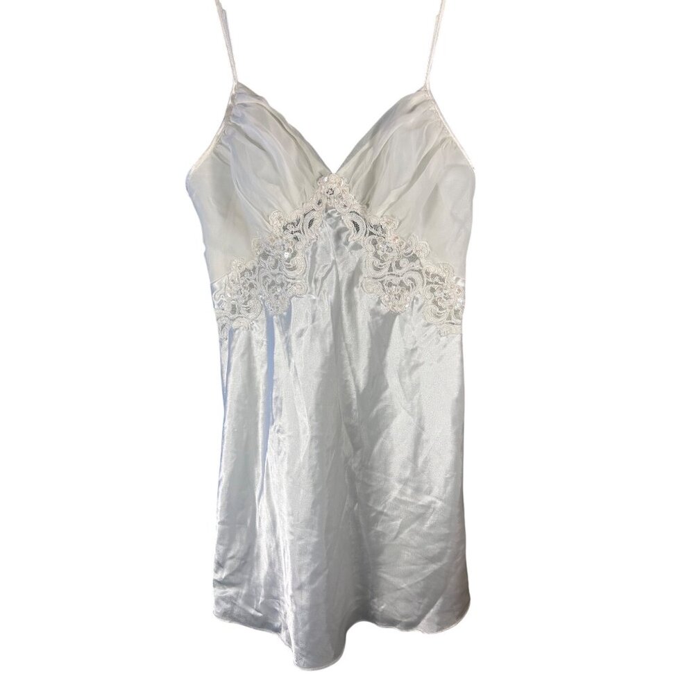 90’s Victorias Secret L Ivory Satin Lace Chemise VTG Silky Ballerina Slip Dress